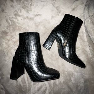Faux Crocodile Skin Booties
